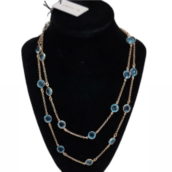 🔹️Piper K🔹️ Elegant Blue Gemstones and Gold 40 " Adjustable Necklace ✨️💙 - Picture 1 of 6